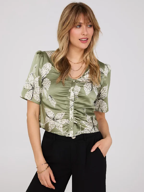 Floral Print Ruched Blouse