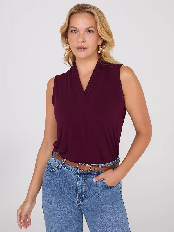 Sleeveless Pleated V-Neck Top