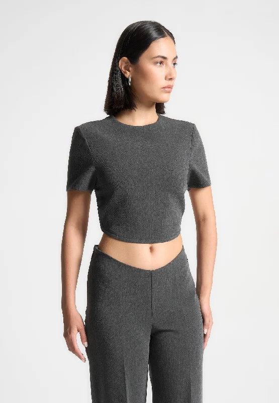 Curved Hem Backless Top with Tie - Dark Grey