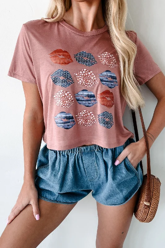 Firework Kisses Graphic Crop Tee (Mauve) - Print On Demand