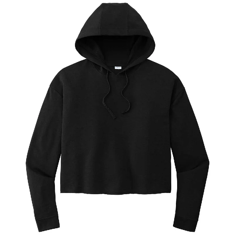 Sport-Tek Women's Black Triad Solid PosiCharge Tri-Blend Wicking Fleece Crop Hoodie