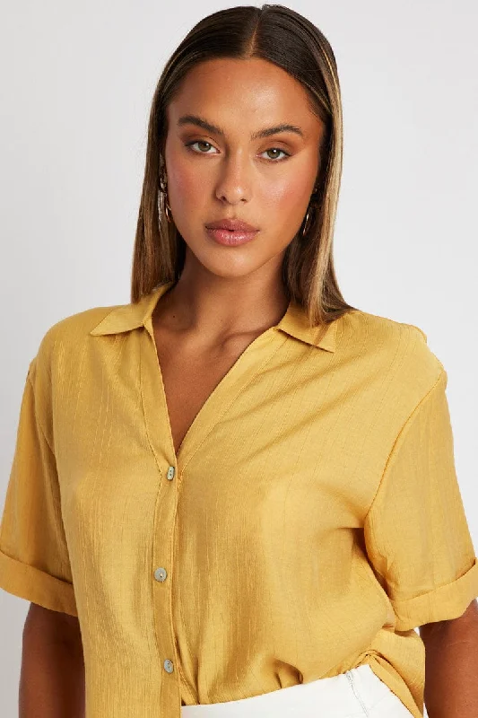 Yellow Textured Shirt Short Sleeve