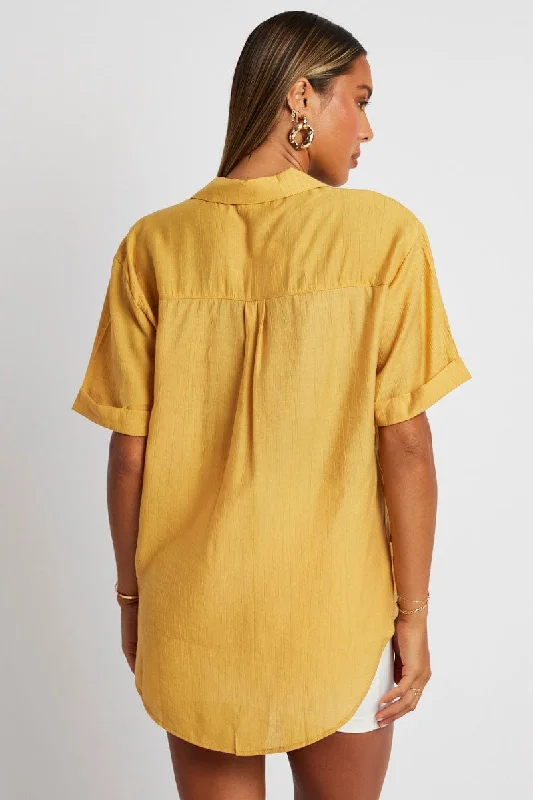 Yellow Textured Shirt Short Sleeve