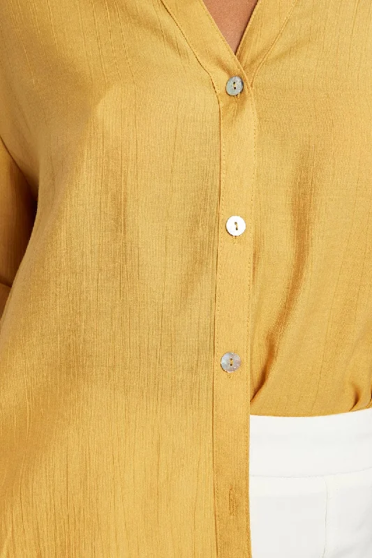 Yellow Textured Shirt Short Sleeve