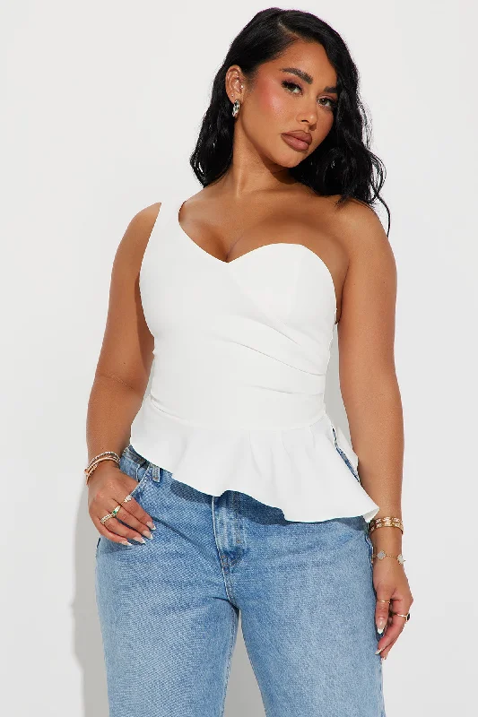 Brunch Date Peplum Blouse Top - Ivory