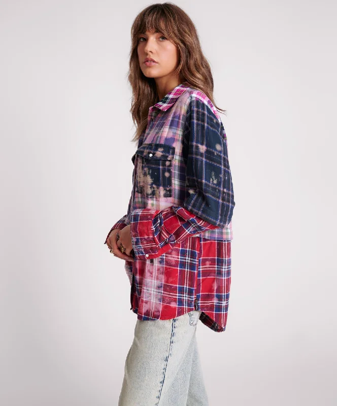 BUTTON OFF DISTRESSED FLANNEL SHIRT