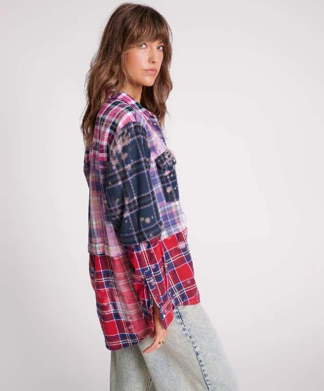 BUTTON OFF DISTRESSED FLANNEL SHIRT