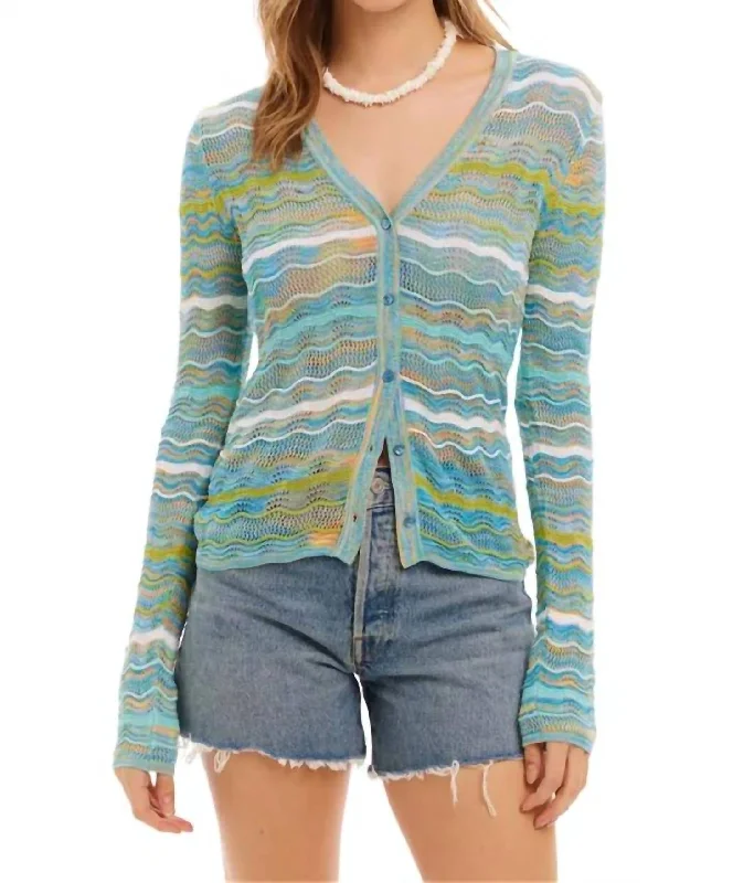 Colleen Cardigan In Aqua Spacedye