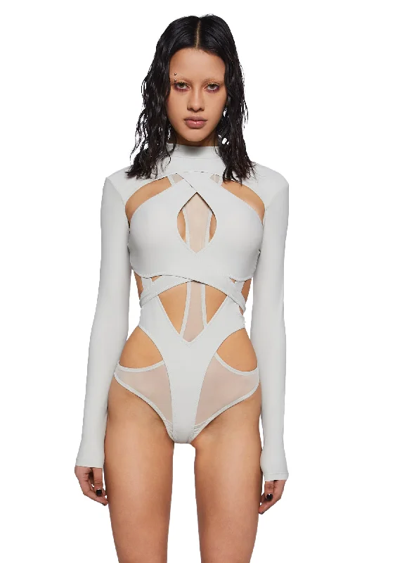 Crossfade Strappy Spandex And Mesh Bodysuit - Gray