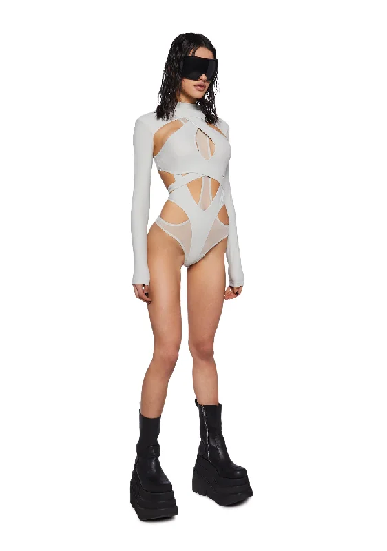 Crossfade Strappy Spandex And Mesh Bodysuit - Gray