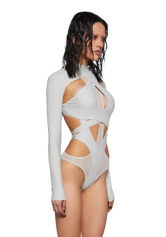 Crossfade Strappy Spandex And Mesh Bodysuit - Gray