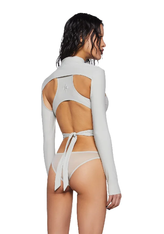 Crossfade Strappy Spandex And Mesh Bodysuit - Gray