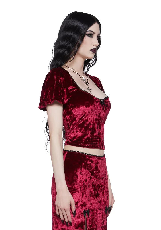 Time Stands Still Velvet Top - Burgundy