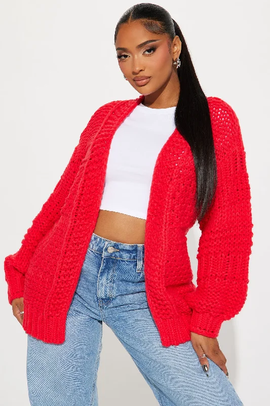 Izzy Chunky Knit Cardigan - Red