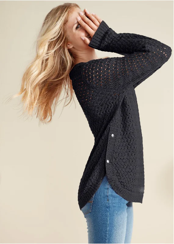 Button detail sweater - Black