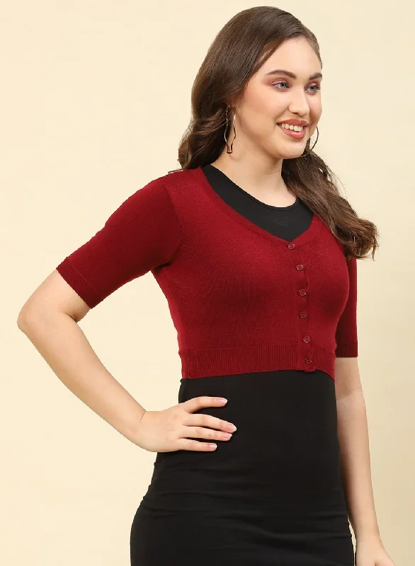 Women Maroon Solid Blend wool Blouse