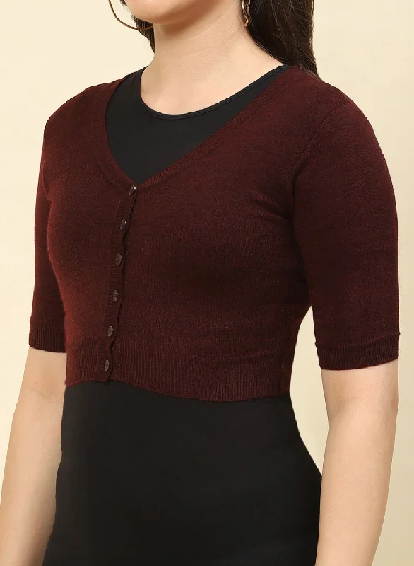 Women Maroon Solid Blend wool Blouse