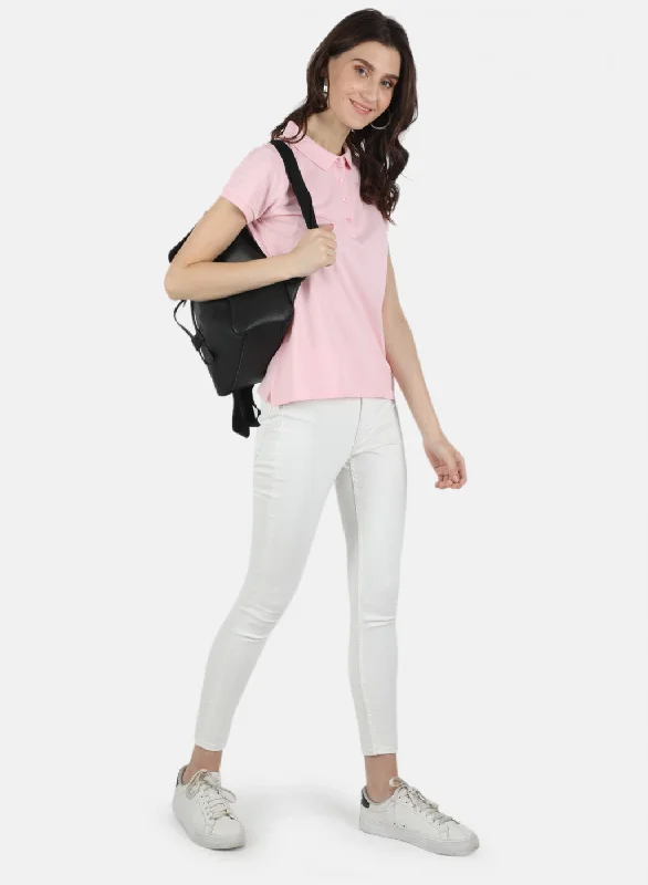 Women Pink Plain T-Shirt