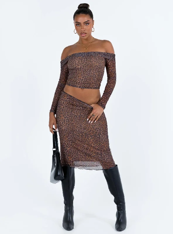 Motel Nagini Bardot Top Mesh Leopard