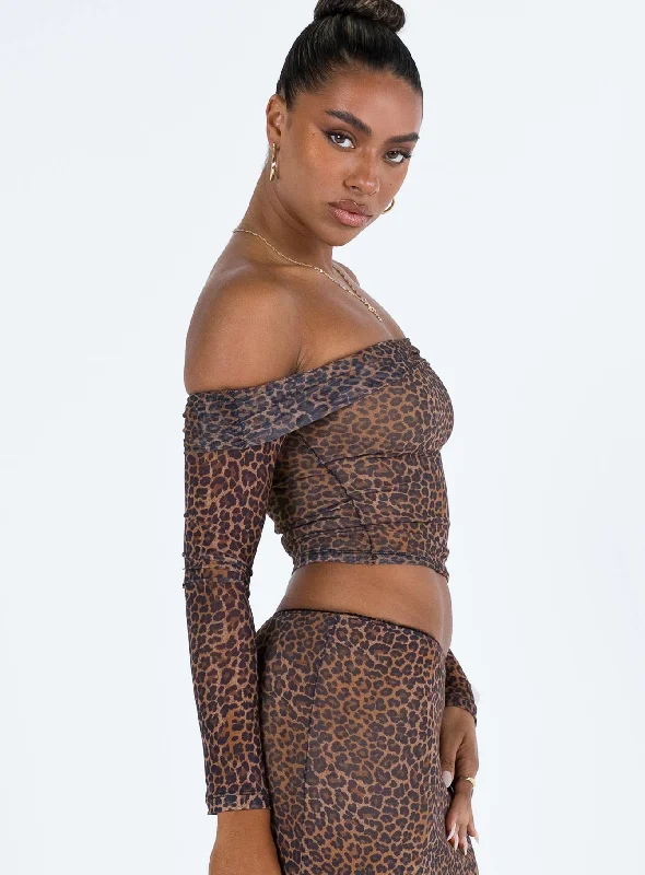 Motel Nagini Bardot Top Mesh Leopard