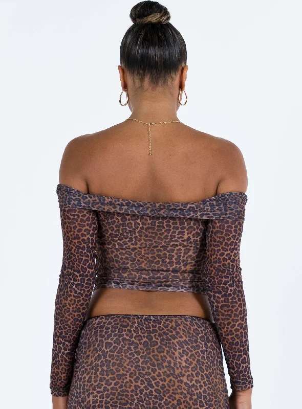 Motel Nagini Bardot Top Mesh Leopard