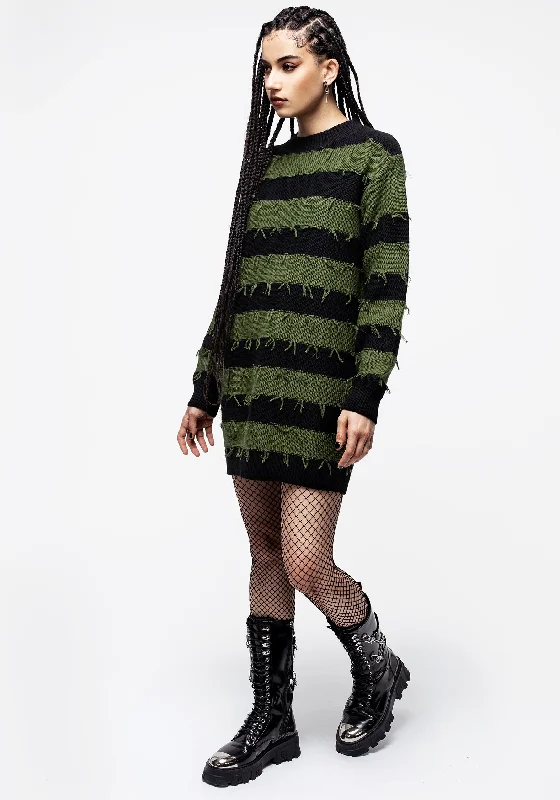 Nancy Stripe Oversized Jumper - Green and Black