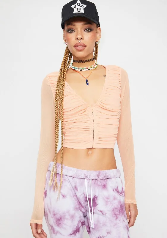 Peach Lost In The World Ruched Crop Top