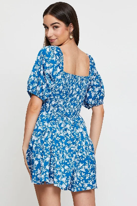 Print Playsuit Long Sleeve Ruched