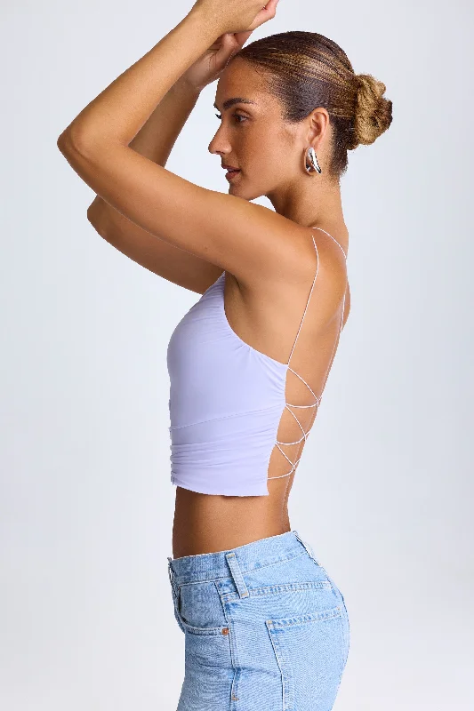 One-Shoulder Lace-Up Top in Soft Lilac