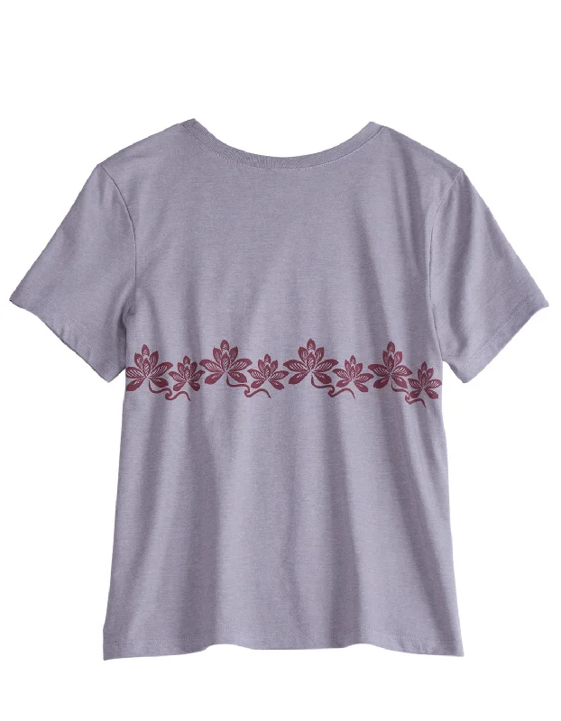 Tin Haul Womens Floral Border Grey Cotton Blend S/S T-Shirt