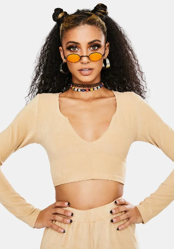 Velvet Rib Tan Guan Crop Top