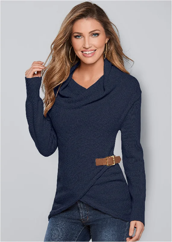 Side buckle detail sweater - Navy