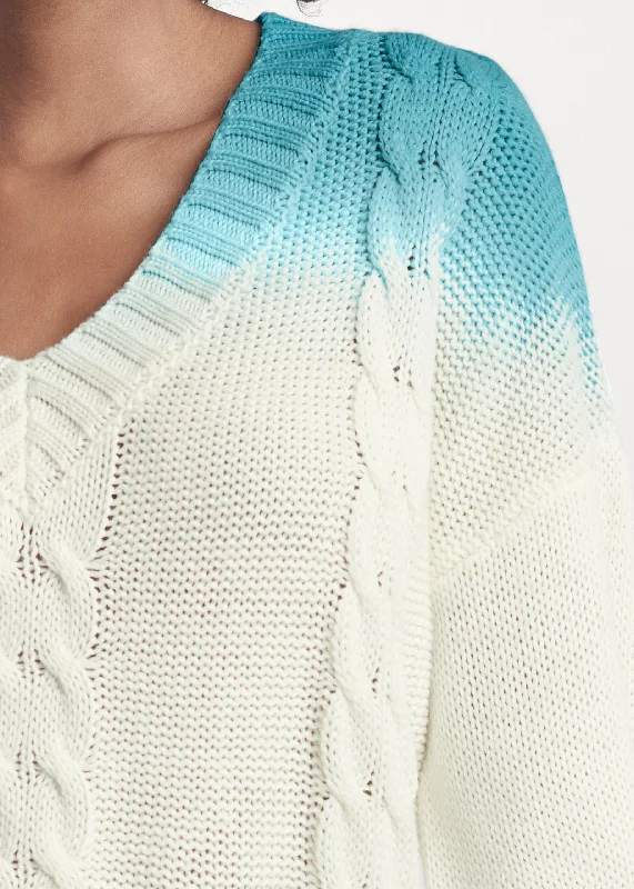 Ombre cable knit sweater - AQUA & WHITE