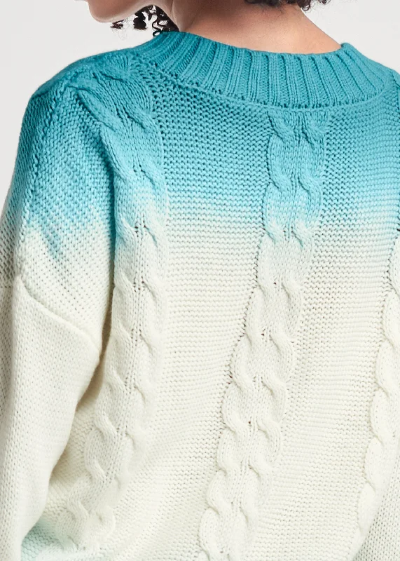 Ombre cable knit sweater - AQUA & WHITE