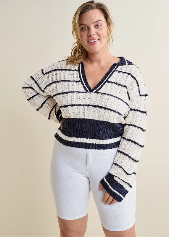 Collared v-neck sweater - Blue Multi